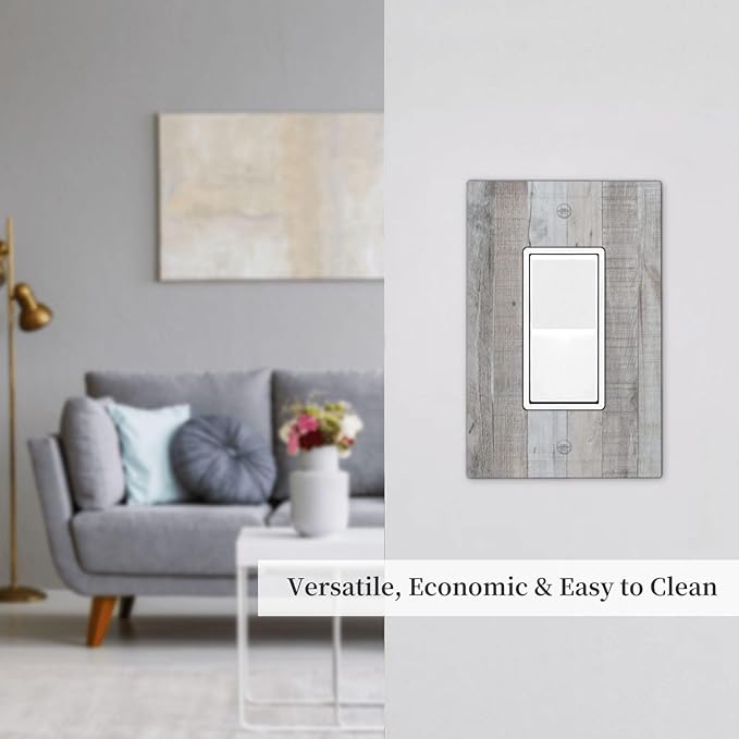 Rustic Grey Wood Shiplap 1 Gang Rocker Light Switch Plate Vintage Country Single Decora Outlet Wall Plate Cover Faceplate Decorative Switchplate GFCI for Farmhouse Bathroom Livingroom Bedroom Decor