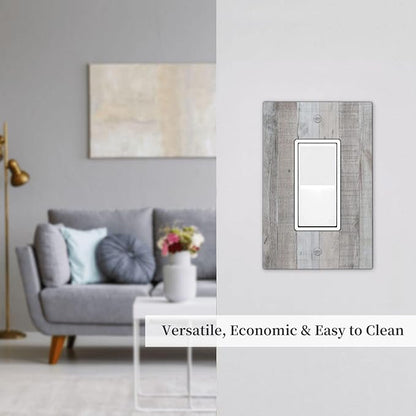 Rustic Grey Wood Shiplap 1 Gang Rocker Light Switch Plate Vintage Country Single Decora Outlet Wall Plate Cover Faceplate Decorative Switchplate GFCI for Farmhouse Bathroom Livingroom Bedroom Decor
