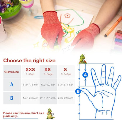 Schwer 2 Pairs MINI-KIDDO Kids Gardening Gloves MN1917, ANSI A6 Cut Resistant Kids Work Gloves, Kids Fishing Gloves, Food Grade Kids Gloves for Gardening, Wood Carving, Kitchen and DIY (XS, 6–8 Years)