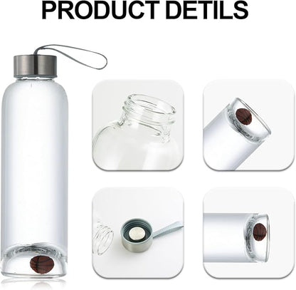 Crazy Music 32 oz Clear Glass Water Bottles,Reusable Glass Juicing Bottles with Stainless Steel Leak Proof Lids -16 oz Sports Water Bottle with Time Marker for Gym, Sports, Outdoors(32 Oz Gold