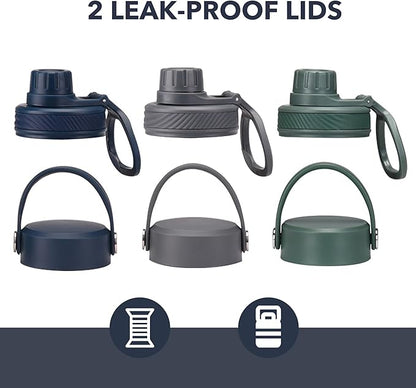 Navy 32 OZ Insulated Water Bottle, Large Metal Insulated Stainless Steel Water Flask, Big Sports Travel Water Bottle with 2 Lids, Insulated Thermos Thermal Mug Cup