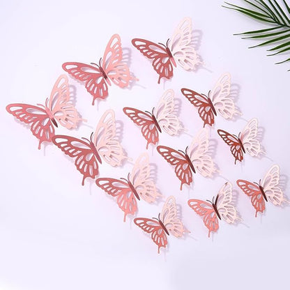 72Pcs 3D Butterfly Wall Decor 3 Sizes 3 Styles, Butterfly Decorations Party Birthday Cake Decoration, Removable Butterfly Wall Stickers for Kids Nursery Wedding Bedroom Room Decor(Rose Gold)