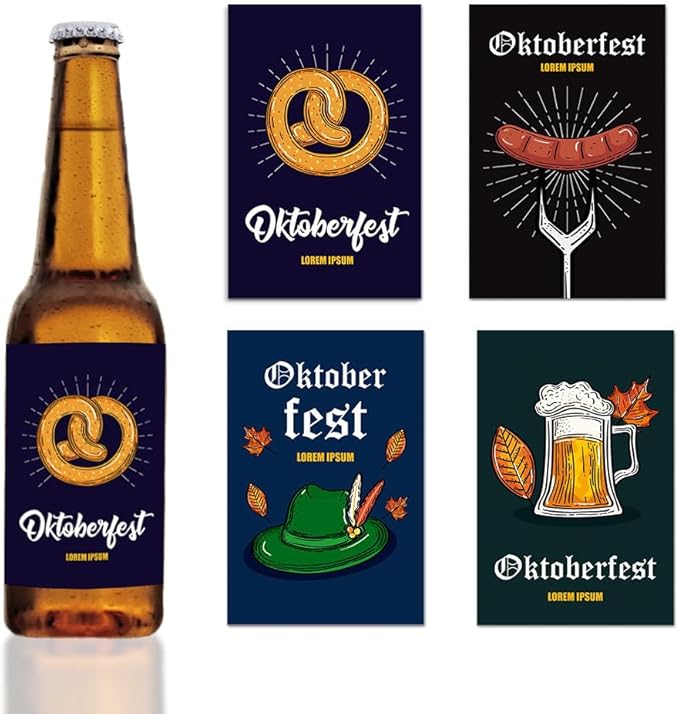 24Pcs Oktoberfest Bottle Label with German Beer Festival Bottle Sticker Labels for Beer Bottle Decoration, Oktoberfest Gift Stickers for Champagne Wine Water Bottle Decor