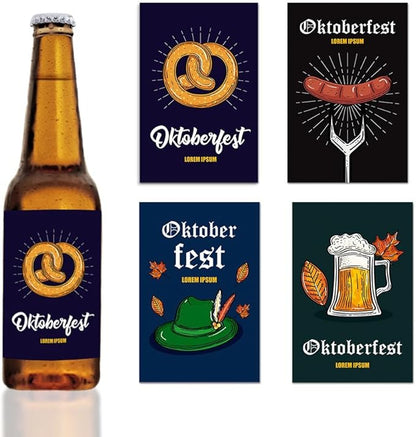24Pcs Oktoberfest Bottle Label with German Beer Festival Bottle Sticker Labels for Beer Bottle Decoration, Oktoberfest Gift Stickers for Champagne Wine Water Bottle Decor