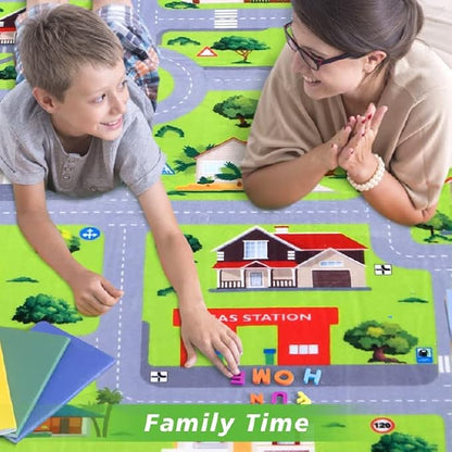 Kids Playmat Car Rug Educational Car Rugs Extra Large City Life Play Mat for Bedroom Play Room Game Area Non Slip Kids Foam Rug Playtime Activity Mat for Toddler Baby Boys and Girls 8 x 10