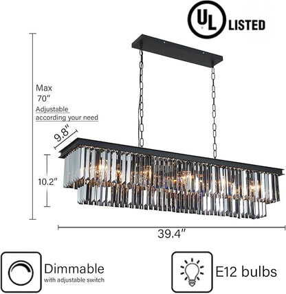 Crystal Chandeliers for Dining Room 39" 10 Lights Elegant Pendant Ceiling Lighting Fixture Chandeliers