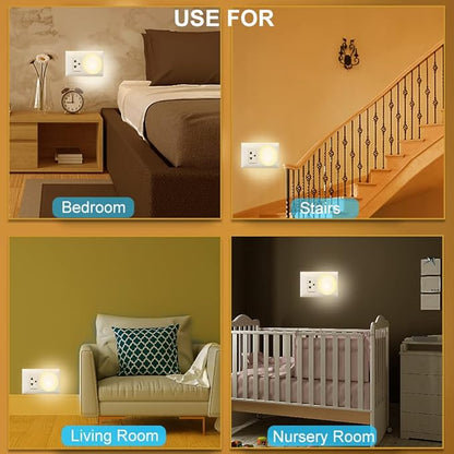 Night Light, Warm White, Mini LED Lights for Nursery, Bedroom, Kitchen, Stairs, Hallway, Light 3-Pack