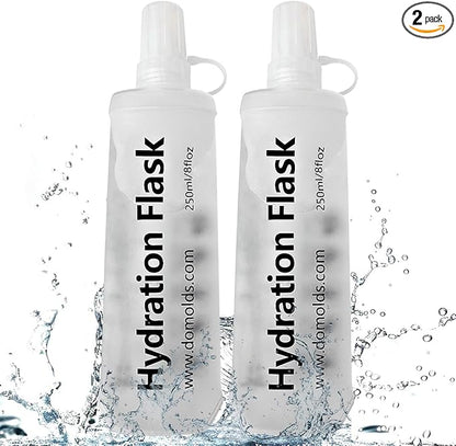 250ML Soft Flask, Running Water Bottle Foldable TPU Hydration Flask for Running Hydration Pack Cycling Hiking Marathon, Clear Pack of 2