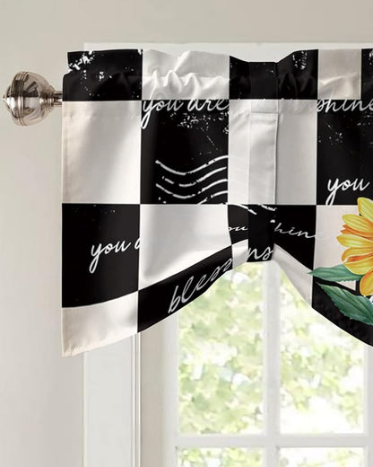 Buffalo Plaid Blackout Tie Up Valance Curtains for Kitchen Windows Farmhouse Sunflower Window Toppers Balloon Shades for Living Room/Bathroom/Bedroom,1 Panel,60" X 18" Autumal Wild Flower
