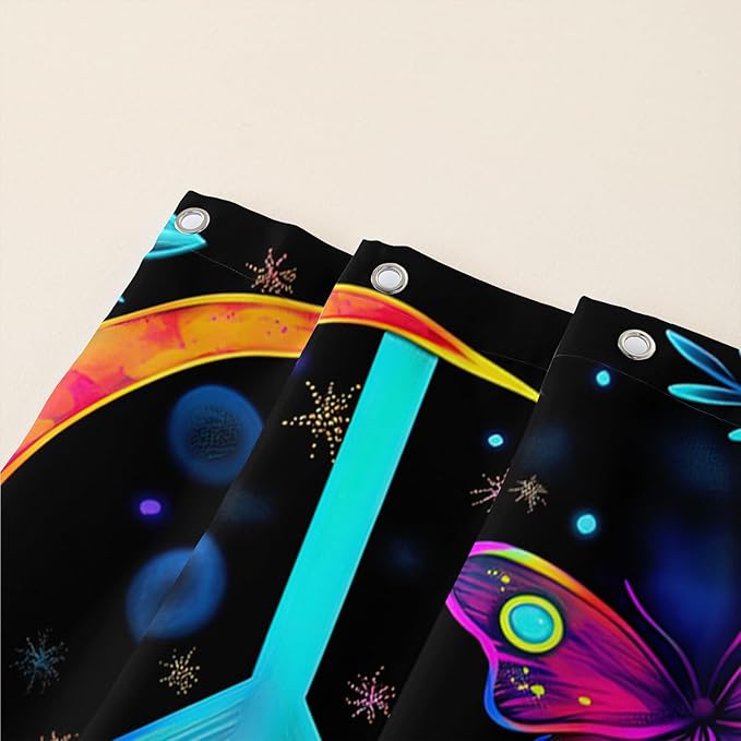 AILONEN Mushroom Shower Curtain for Bathroom,Butterfly Flower Design,Polyester Fabric,Waterproof,Blue Purple Fungus Plants Black Bath Curtains Washable,with 12 Plastic Hooks, 72" W x 78" H