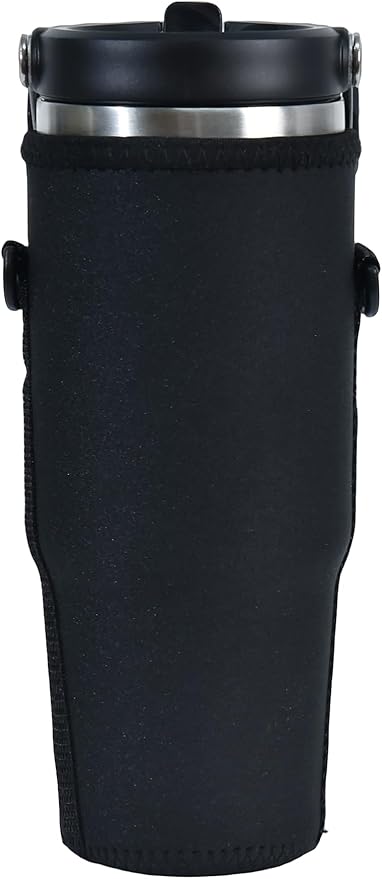 AF-WAN Neoprene Carrier Water Bottle Insulation Sleeve,Waterproof, Anti-Slip, Anti-Scratch Pouch with Shoulder Strap, Compatible With STANLEY IceFlow Stainless Steel Tumbler 30oz (Black)