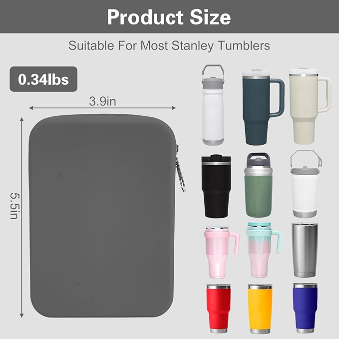 Water Bottle Pouch for Stanley Tumbler,Silicone Waterproof Fanny Pack for Stanley Cup 30/40oz Universal,Large Capacity Durable Tumbler Pouch-Gray