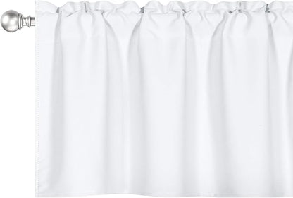 4 Panels White Valance for Windows 42x18 Inch Solid Thermal Insulated Blackout Rod Pocket Kitchen Short Curtain Toppers Valance for Bathroom Living Room
