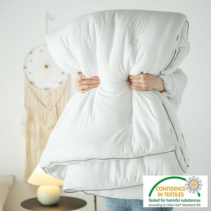 KASENTEX Super-Duper Ultra Soft Jersey Knit Queen Comforter Set, Buttery Smooth Bed Bedding White Comforter 3 Piece Solid Breathable - All Season Queen Size with 2 Pillow Case Shams, 88x90 inches