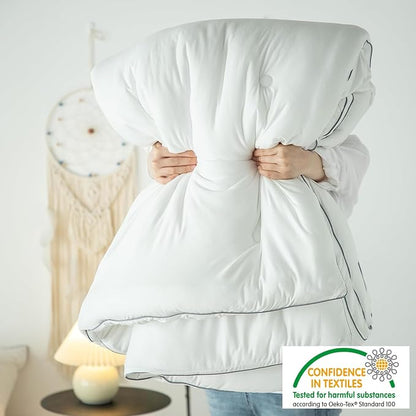KASENTEX Super-Duper Ultra Soft Jersey Knit Queen Comforter Set, Buttery Smooth Bed Bedding White Comforter 3 Piece Solid Breathable - All Season Queen Size with 2 Pillow Case Shams, 88x90 inches