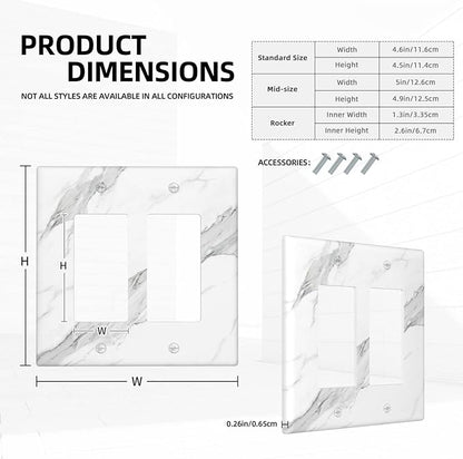 Marble Grey Wall Plate Decorative Light Switch Cover 2-Gang Double Rocker Faceplate for Bathroom Farmhouse Kitchen Bedroom White