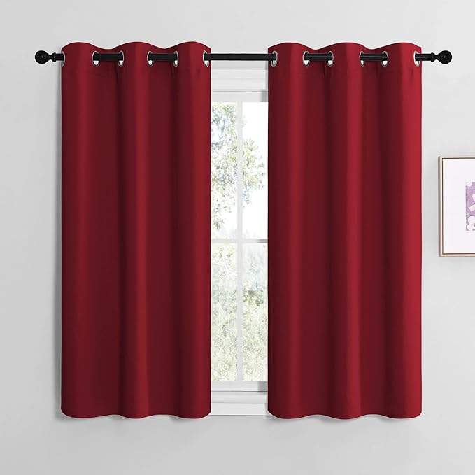 NICETOWN Christmas Short Blackout Curtains for Small Kitchen Window, Thermal Insulated Solid Grommet Blackout Curtains/Drapes for Living Room (1 Pair, 42 by 50 inches, Burgundy Red)