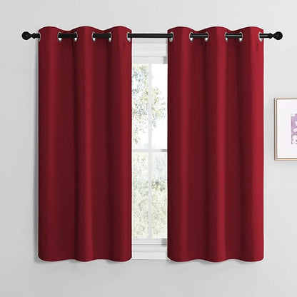 NICETOWN Christmas Short Blackout Curtains for Small Kitchen Window, Thermal Insulated Solid Grommet Blackout Curtains/Drapes for Living Room (1 Pair, 42 by 50 inches, Burgundy Red)
