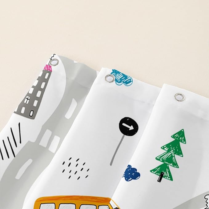 AILONEN Construction Shower Curtain, Truck Fire Engine Police Car Bath Curtain for Kids Boys,Red Yellow Blue Truck Car Bathroom Decor Waterproof Fabric 72" W*72" H Inch with 12 Plastic Hooks