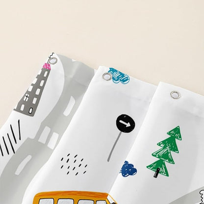 AILONEN Construction Shower Curtain, Truck Fire Engine Police Car Bath Curtain for Kids Boys,Red Yellow Blue Truck Car Bathroom Decor Waterproof Fabric 72" W*84" H Inch with 12 Plastic Hooks