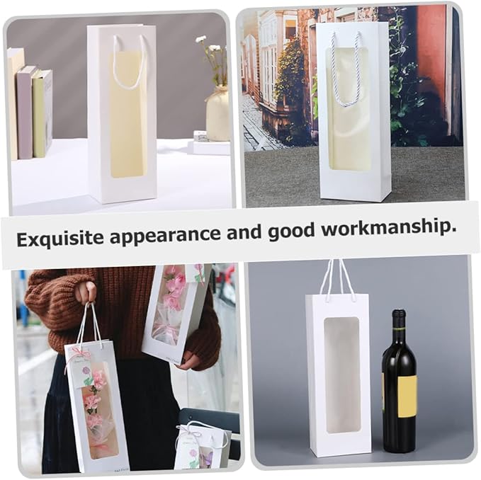 4pcs Window Wine Bag Flower Kraft Bags Wine Bags Bulk Wine Bags for Wine Bottles Brown Paper Bags Red Wine Bag Kraft Paper Open The Window White Decanter