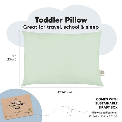 2-Pack Toddler Pillow - Soft Organic Cotton Toddler Pillows for Sleeping - 13X18 Small Pillow for Kids - Kids Pillows for Sleeping - Kids Pillow for Travel, School, Nap, Age 2 to 5 (Sage)