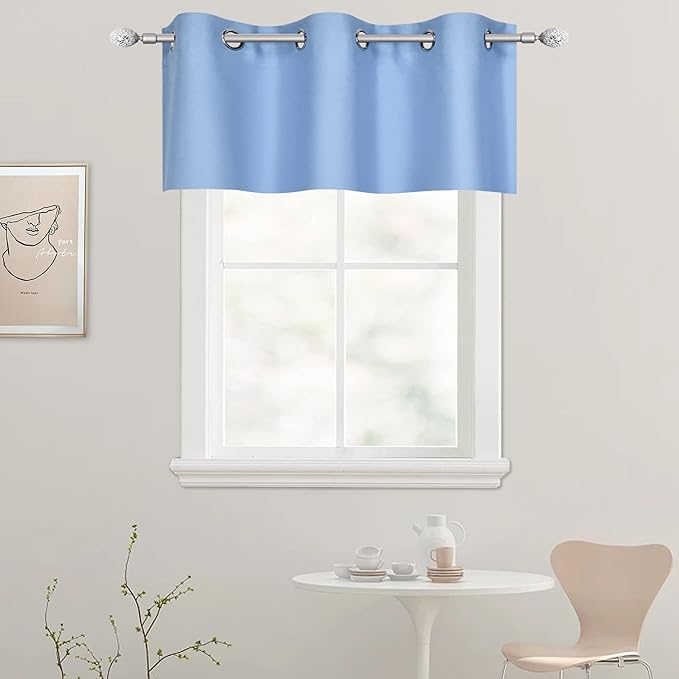 Sky Blue Valances for Windows 42X18 Inches Blackout Thermal Insulated Valance with Grommet Top for Kitchen Living Room Short Straight Drape Valance for Bedroom Kids Room 1 Panel