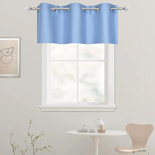 Sky Blue Valances for Windows 42X18 Inches Blackout Thermal Insulated Valance with Grommet Top for Kitchen Living Room Short Straight Drape Valance for Bedroom Kids Room 1 Panel