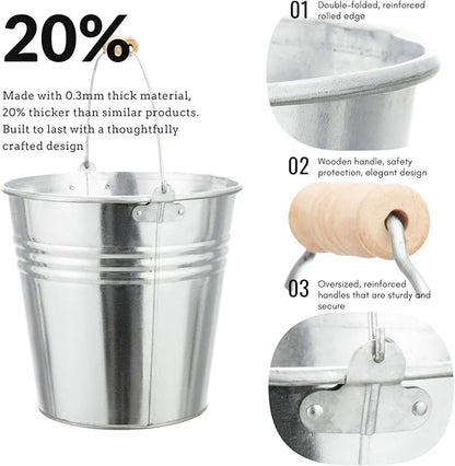 3PCS 5-Quart Galvanized Pail Ice Buckets Metal Beer Bucket Beverage Tubs for Parties (Silver)