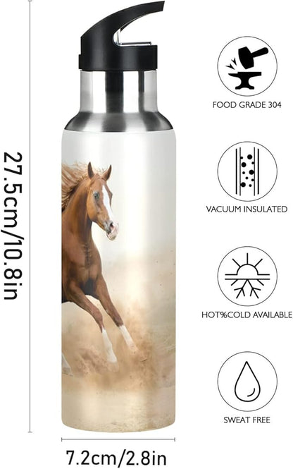 xigua Running Arabian Horse Water Bottle, BPA Free Stainless Steel Water Bottle Leak-Proof Sports Bottle for Camping Workouts Gym and Outdoor Activity, 22oz