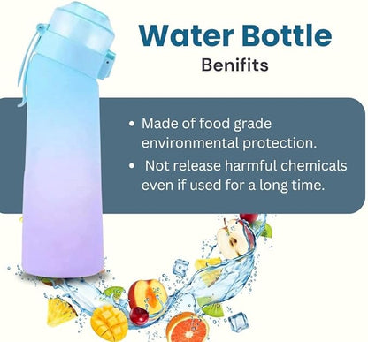 650ml Air Water Bottle with 7 Flavour Pods | BPA Free, Scented, 0 Sugar, 0 Calorie, Sports Water Bottles | Drinking Fruit Fragrance Cup for Fitness, Outdoor, Gym | Starter set… (Purple Blue)