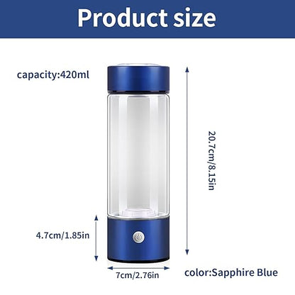Hydrogen Water Bottle, Portable Hydrogen Water Ionizer Machine, Hydrogen Water Generator, Rechargeable Hydrogen Rich Water Glass Health Cup for Home Travel (Blue)