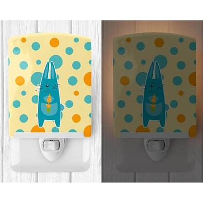 Caroline's Treasures BB6757CNL Polkadot Rabbit Ceramic Night Light Compact, UL-Certified, Ideal for Bedroom, Bathroom, Nursery, Hallway, Kitchen, 6x4x3, Multicolor