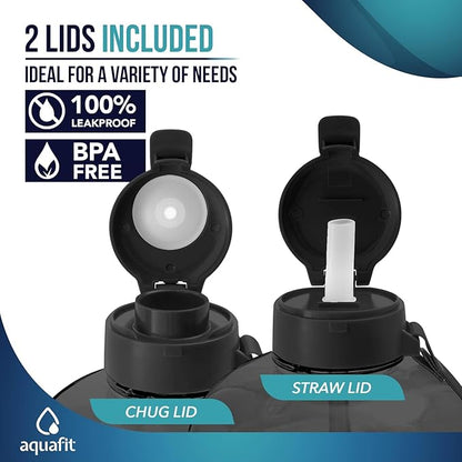 AQUAFIT 128 oz Plastic Water Bottle With Straw - Motivational Gym Water Bottle