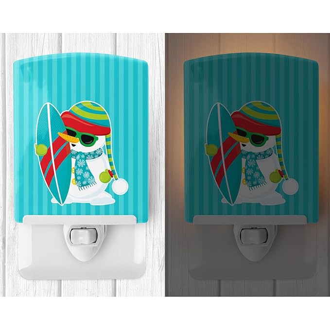 Caroline's Treasures BB9076CNL Beach Snowman Surfer Ceramic Night Light Compact, UL-Certified, Ideal for Bedroom, Bathroom, Nursery, Hallway, Kitchen, 6x4x3, Multicolor