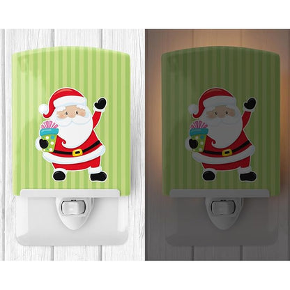 Caroline's Treasures BB8681CNL Christmas Santa Claus and Stripes Ceramic Night Light Compact, UL-Certified, Ideal for Bedroom, Bathroom, Nursery, Hallway, Kitchen, 6x4x3, Multicolor