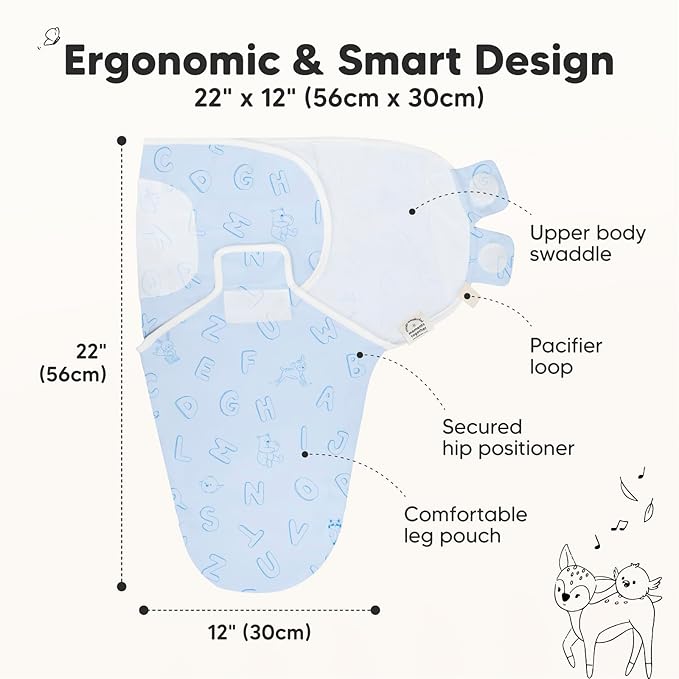 3-Pack Organic Baby Swaddle Sleep Sacks - Newborn Swaddle Sack, Ergonomic Baby Swaddles 0-3 Months, Swaddles for Newborns, Baby Sleep Sack, Baby Swaddle Blanket Wrap,Baby Essentials (ABC Land Cloud)