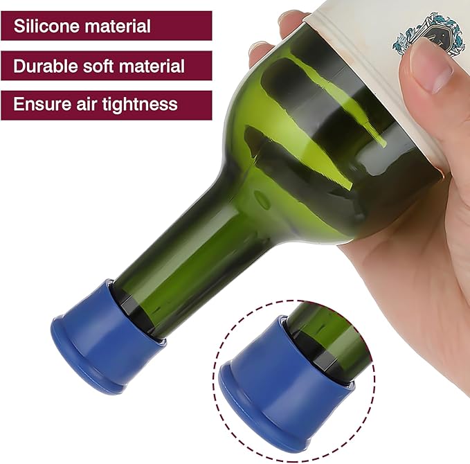 6PCS Wine Stoppers Reusable Silicone Wine Bottle Stopper Corks - Airtight Seal to Keep Fresh for Beverages, Beer, Champagne, Wine (Rose Red, Blue, Green, Yellow)
