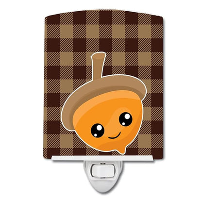 Caroline's Treasures BB7111CNL Fall Acorn on Gingham Ceramic Night Light Compact, UL-Certified, Ideal for Bedroom, Bathroom, Nursery, Hallway, Kitchen, 6x4x3, Multicolor