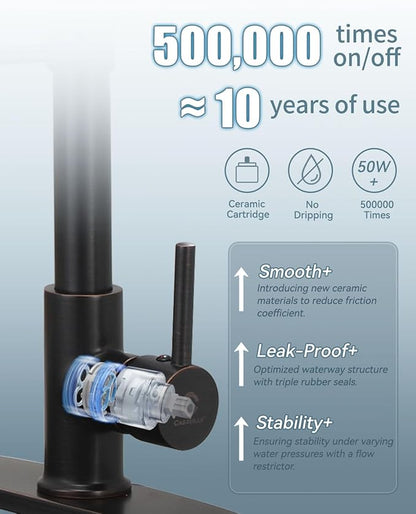 Oil Rubbed Bronze Single Handle Kitchen Faucet Set with Pull Down Sprayer and Soap Dispenser, 17-inch Tall