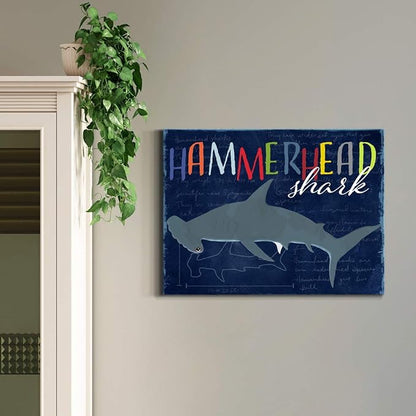 Renditions Gallery Canvas Animal Wall Art Modern Decorations Paintings Colorful Playful Hammerhead Shark Abstract Vibrant Lifestyle Artwork Prints for Kids Bedroom Nursery - 12"x18" LT33