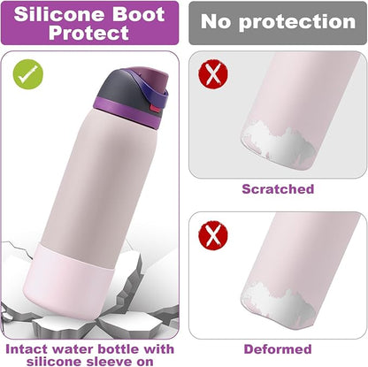 2PCS Silicone Water Bottle Boot for Owala 24oz 32oz 40oz, Anti-Slip Protective Sleeve Bottom Bumper Protector for FreeSip, Twist, and Flip Stainless Steel Water Bottles