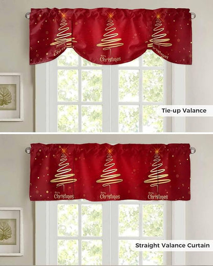 Christmas Tree Blackout Tie Up Valance Curtains for Kitchen Windows Merry Xmas Red Window Toppers Balloon Shades for Living Room/Bathroom/Bedroom,1 Panel,42" X 12" Winter Holiday Decor