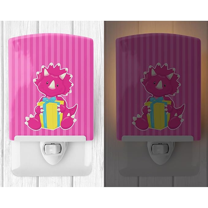 Caroline's Treasures BB8924CNL Dinosaur Pink #2 Ceramic Night Light Compact, UL-Certified, Ideal for Bedroom, Bathroom, Nursery, Hallway, Kitchen, 6x4x3, Multicolor