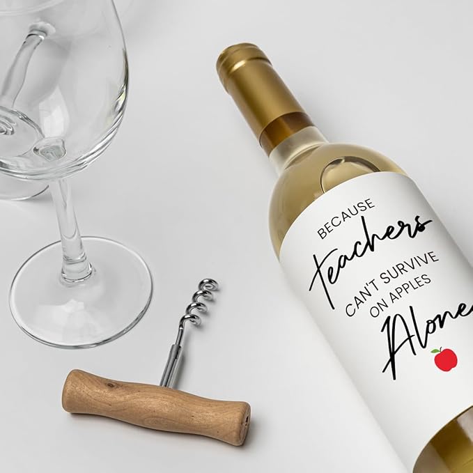 8 Pcs Teachers Gifts for Teachers, Teacher Graduation Retirement Party Decorations Appreciation Christmas Birthday Gifts for Teacher Because Teachers Can't Survive On Apples Alone Wine Labels
