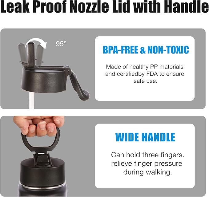 Volhoply 24 Ounce Insulated Water Bottle With Straw Lid,Stainless Steel Wide Mouth Sport Bottles With Handle,Double Wall Vacuum Thermos Keep Cold,Reusable Travel Thermal Cups For Holder,Gym(Black,1)