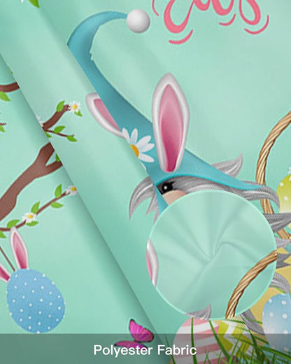 Easter Day Valances Kitchen Curtains for Windows, Easter Gnomes Bunny Tails Eggs Tree Rod Pocket Valances Green Spring Decorations Short Curtains for Bedroom/Living Room,54" X 18" -1 Panel