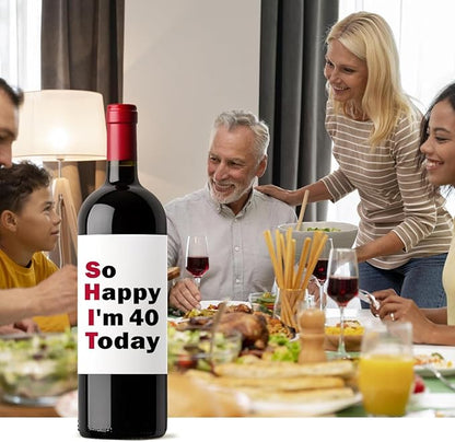 8 Pcs 40th Birthday Gifts for Women Men Wine Labels, 40 Year Old Bbirthday Gifts for Women, Happy 40th Birthday Party Decorations Woman Man Wine Bottle Stickers, 40th Wine Bottle Labels