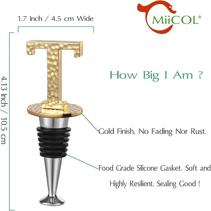 Miicol Wine Bottle Stopper, Prosecco Stopper, Gold Wine Stopper, Personalised Champagne Stopper, Initial Wine Stopper, Funny Prosecco Gift, Wine Lovers Gift, Kitchen Decor, Letter T