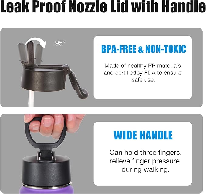 Volhoply 24oz Insulated Water Bottle With Straw Bulk 6 Pack,Metal Wide Mouth Water Bottles With Handle Lid Keep Cold,Reusable Double Wall Thermos,Powder Coated Sport Bottle For Holder(Purple,6 Count)